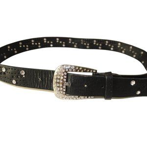 Black Genuine Leather Bling Crystal Studded Belt